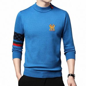 2022 Toppklass Ny Autum Winter Designer Fi Brand Luxury Knit Half Turtleneck Men Warm Woolen Sweater Casual Herrkläder 524T#