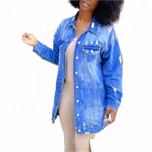 autumn Winter Women Hole Denim Jacket 2021 Harajuku Boyfriend Wind Jean Jacket Loose Lg Sleeve Female Coats Large Size Female Y3iw#