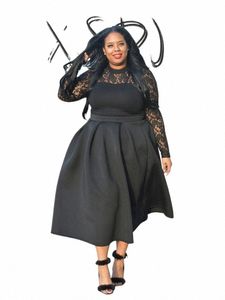 spring Elegant Lg Woman Dr Knit Fabric Mid-length Sexy Lolita Dr Plus Size Sleeve Lace Dr Wholesale Dropship 98ER#