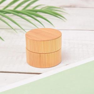 Förvaringsflaskor naturliga bambu grädde påfyllningsbar flask kosmetik burk box makeup potten container rund bärbar hudvårdsverktyg