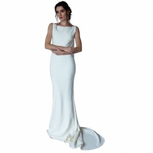 Dream Crepe Sleevel Semplice sirena da sposa Dr 2023 Sposa aperto sul retro con scollo a barchetta Sweep Train Abiti da sposa Custom Made D1lu #