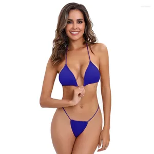 Women's Swimwear G String Brazilian 2024 Summer Beach Bathers Women Sexy Micro Thin Halter Bikini Set Brazil Thong Bottom