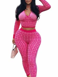 lw Trendy Geo Print Two-piece Set Casual 2pcs Matching Outfits Half Zip Pullover Crop Top & High Waist Skinny Leggings Outfits H352#