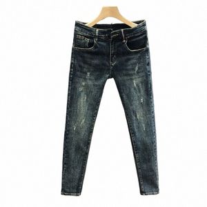 nuovi jeans da uomo streetwear estate quotidiana busin pantaloni di alta qualità slim vintage blue jeans solido stretch mans pantaloni in denim m44H #