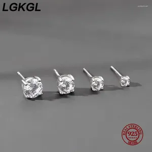 Studörhängen LGKGL 925 Sterling Silver Single Grain Four Prongs Round Zircon Korean Fine Jewelry Minimalist Gift