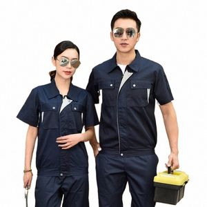 summer Workshop Factory Work Clothing Men Women Short Sleeve Work Uniforms Suit Auto Repair Mechanic Electric Durable Coveralls 23ZS#