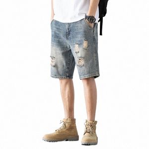 andningsbar denim shorts mens rippade korta jeans kläder Bermuda Cott Shorts Male Ny Fi Storlek 28-40 Solid 68C1#