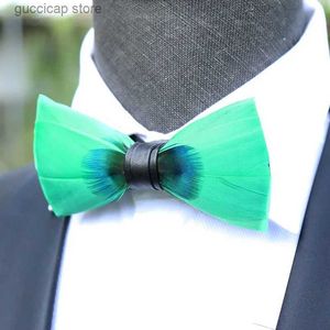 Bow Ties Peacock Feather Bow Tie British Korean Mens Business Banquet Host Formal Wear Dress Shirt Accessories High-End Wedding Bowties Y240329