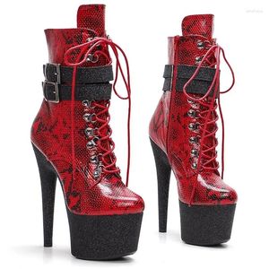 Dance Shoes LAIJIANJINXIA 17CM/7inches PU Upper Pole High Heel Platform Sexy Nightclub Women's Modern Ankle Boots 049