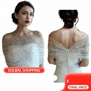 VG73A Wind Wrap Pearls Peaded Top Wrap Wedding Acries Bolero Bridal Cloak Pearls Wedding Cape Pearls Tiulle Short Prom 19co##