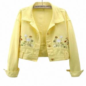 Haftowane ks. Krótkie dżinsowe płaszcze płaszcze wiosna/lato Fi High Street Style Single Bered Jacket x0tg#
