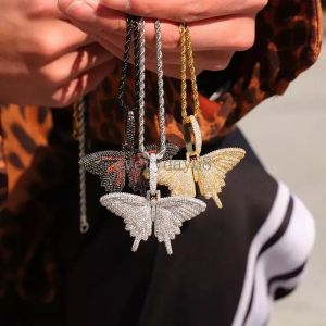 Collana con ciondolo ghiacciato Collane con farfalla rosa argento oro Collane con farfalla moda uomo donna Gioielli hip hop