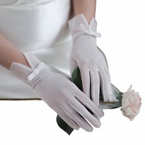 wg057 Exquisite Wedding White Bridal Gloves Elastic Mesh Bow Brides Fingertip Wrist Gloves Women Pageant Prom Accories x0aC#