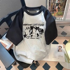 Summer Cotton Kitten Graphic T Shirt American Fashion Y2K Women Lose and Retro Fresh Personality Harajuku Kawaii Ubrania 240315