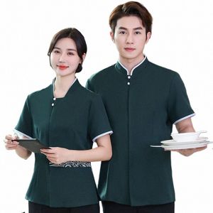 Cameriere uniforme manica corta ristorante fast food negozio cameriere femminile abiti da lavoro tuta traspirante servizio di lavoro alberghiero top C0d6 #