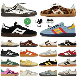 Wales Bonner Leopard Silver Metallic Vegan Indoor Handball Spezial Shoes Designer Shoes Mens Pony Classic Monograms Collegiate Gum Sneakers Women Trainers Storlek 45