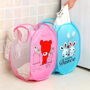 Laundry Bags 1PC Mesh Foldable Storage Basket Waterproof Hamper Cartoon Bag Collapsible Large Clothes Random Color