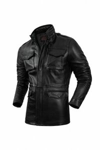 cowhide m65 Hunting Genuine Leather coat men's Leather windbreaker middle lg Jacket Motorcycle Leather Coat 62tf#
