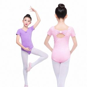 Chegada nova Ballet Dance Leotard Criança Meninas Crianças Bowknot LG / Manga Curta Trajes de Dança de Ginástica Bodysuit Para Dancewear p3jE #