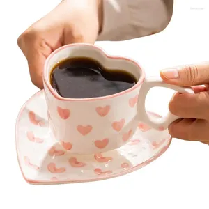 Tassen zum Valentinstag, Kaffee-Sets, romantisches Design, Teetasse, 250 ml, bunt, herzförmig, für süßes Teetassen- und Untertassen-Set