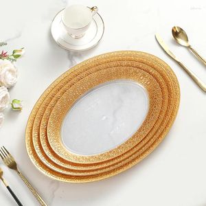 Flatvaruuppsättningar El Restaurang Dinner Plate Carved Design Oval Gold Rim Plastic Charger