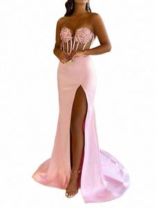 Rosa Prom Dres Satin Strapl Lace Applique Frisado Querida LG Sweep Train Formal Party Evening Gown Illusi Sleevel h55h #