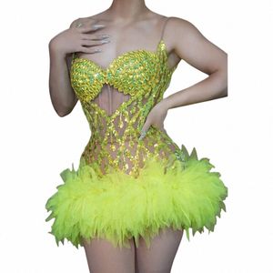 Ruffle Mesh Rhineste Sling Sexy Dr For Women Night Club Stage Wear Las Vegas Show Sparkly Drag Queen Dance Costume Charming 32ZM#