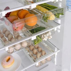 Kök förvaring transparent kylskåp containrar kylslåda arrangörer lådor plast justerbara hylltillbehör