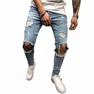 Мужские узкие эластичные эластичные узкие рваные джинсы с отверстиями, мужские джинсы в стиле хип-хоп Y2k, мужские облегающие джинсовые брюки-карандаш 0079 #