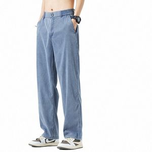 Summer Thin Baggy Lyocell Jeans Men's Fi Ice Silk Elastic midja FI Busin Casual Straight Trousers Blue Grey Black Y8qk#
