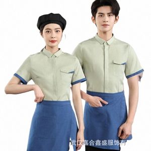 dining Waiter Workwear Shirt Women's Restaurant Bread Baking Hamburger Cake Milk Tea Coffee Shop Short-Sleeved Summer Clothes m4Uv#