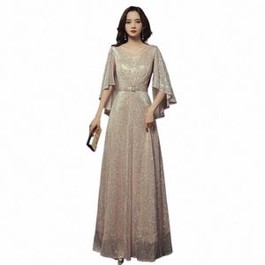 Aylosi Prom Maxi Dres for Elegant Golden Half Sleeve Sequin A-Line Skirt Banquet Women's Invinder Party Dr Vestidos S88S＃