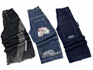 Retro Baggy Jeans JNCO Y2K Mens Womens Low Rise Hip Hop Nero Dritto Gamba Larga Pantaloni Punk Harajuku Denim Pantaloni Streetwear 36bp #