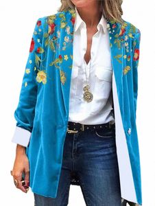 Kvinnor Spring Blazer Retro Printed Coats Casual LG Sleeve Floral Ytterkläder Kvinna Single Butt Lapel Veet Jackets Oversize P1ty#