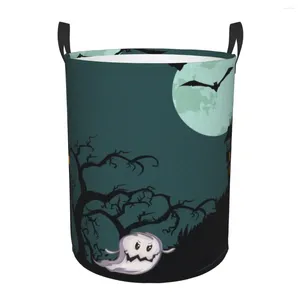 Laundry Bags Folding Basket Ghost Full Moon And Bats Dirty Clothes Toys Storage Bucket Wardrobe Clothing Organizer Hamper