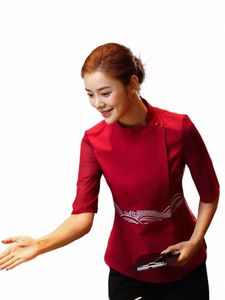 Chinês de alta qualidade restaurante garçom trabalho blusa + calças macacão navio livre hotpot loja manga curta equipes workwear 28S2 #