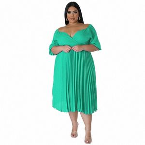 Plus Größe Büro Dame Plissee Dr Sommer Frauen Kleidung Halbe Hülse Geraffte Damen Dres Casual Elegante Vestidos Party Club 55VN #