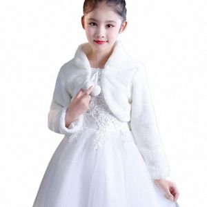 kids Princ Thicken Plush Wraps Shawl Fr Girls Lg Sleeve Bolero Shrug Cape Wedding Birthday Party Jacket with Pompom Tie R29h#