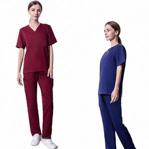 TOPS+PANTS Högkvalitativa nya Scrubs Uniform Suit Pet Beauty Shop Medical Set Spa Uniforms Womens Scrub Set Work Wear Scrub Suit Z82k#