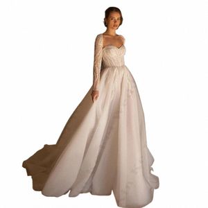 Sexy SpitzeApplique Hochzeit Dres Mermaid Backl Fi weg von der Schulter LG-Ärmel Fluffy Princ Style Mop Braut-Kleider F2Sv #