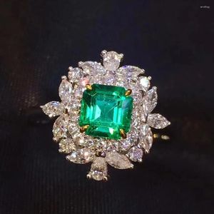 Cluster anéis vintage luxo princesa quadrado verde cristal esmeralda pedras diamantes para mulheres 18k ouro cheio jóias bijoux acessório