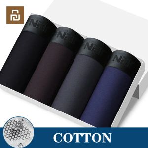 Controle youpin 4 pçs/lote homem boxer impressão shorts cuecas masculinas calcinha boxer algodão respirável macio meados de cintura cuecas