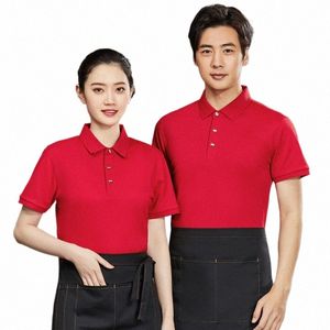 catering Waiter Workwear Summer Men's and Women's Barbecue Milk Tea Restaurant Fast Food Restaurant Workwear T-shirt Short Sleev c2VM#