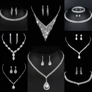 Värdefulla lab diamantsmycken Set Sterling Silver Wedding Halsbandörhängen för kvinnor Bridal Engagement Smyckesgåva E26B#