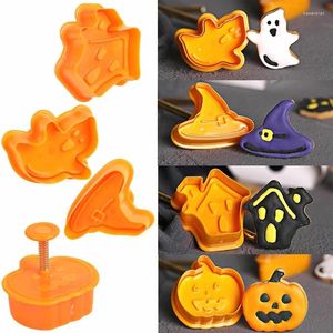 Baking Moulds 4pcs Halloween Party Decoration Pumpkin Ghost Theme Plastic Cookie Cutter Plunger Fondant Chocolate Mold Cake Decorating Tools