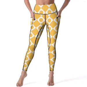 Leggings da donna Retro Mod anni '60 Pantaloni da yoga sexy bianchi e gialli a vita alta Dolce Leggins ad asciugatura rapida Legging sportivo per fitness grafico da donna