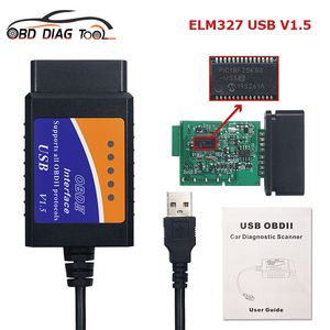 Auto Reader ELM 327 USB v1.5 PIC18F25K80 CHIP OBDII ELM327 USB 1,5 bilskannerverktyg 16PIN OBD2 Gränssnitt Kabelfritt fartyg