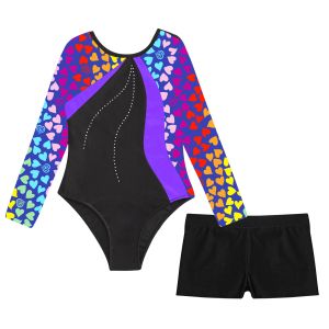キッズガールズバレエダンスセットスポーツ体操トレーニング衣装長いレオタードジャンプスーツとダンストレーニングのためのボーイズホート