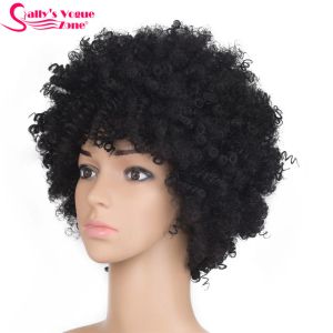 Perucas Sallyhair High Temperation Synthetic Short Afro Afro Calky Curly Black Color Wig