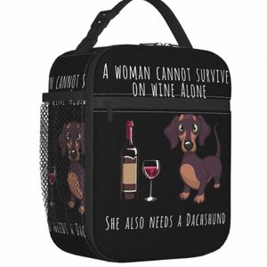 Изготовленная на заказ сумка для обеда с таксой и вином, забавная собака, женская термохолодильник, изолированные ланч-боксы для детей, школа T86K #